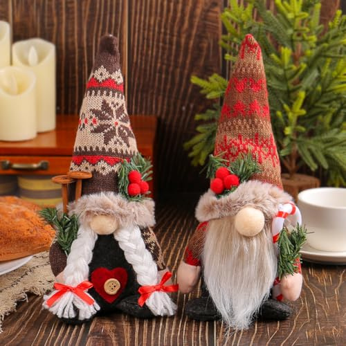 TEWWCEO 2 Pezzi Gnomo di Natale Svedese, Gnomi Natalizi, Decorazioni Natalizie Gnomi, Fatto a Mano Gnomo Natalizio, Gnomo di Peluche per Decorazioni Natalizie per Albero Natale Tavolo Camino