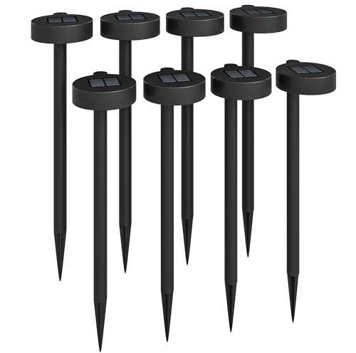 Outsunny Set da 8 Faretti da Esterno a Energia Solare con Illuminazione LED 3000K, Luci Solari in PP, PS e ABS, IP44, 12x10x46 cm, Nero