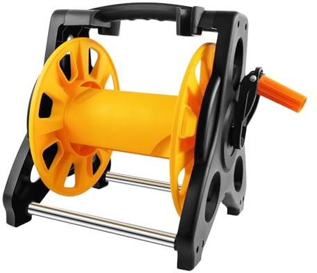 Schlauchtrommel für 5 Bis 35 M, Verhindert Verwicklungen, Freistehende Mobile Schlauchaufroller, Kompakter Freistehender Gartenschlauchaufroller Ohne Schlauch (Gelb)