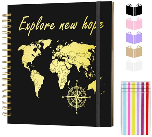 Scrapbook Album 8x8 inch 40 Blank Pages Scrap Book,World Map Travel Album Kraft Paper,Our Adventure Book Scrap Book Photo Album for Couple Family Wedding Travel Graduation (black, 8 x 8 inch)