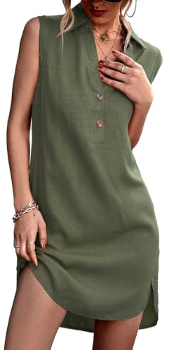 YUTILA Robe de plage d'été sans manches pour femme - En viscose et lin - Robe ample et aérée - Robe tunique pour les loisirs, les vacances et la plage