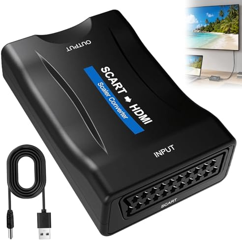 1 PCS Adaptateur Péritel vers HDMI avec Câble USB 720p/1080p,Convertisseur Peritel HDMI pour TV Moniteur Projecteur,Scart Audio Vidéo HD Compatible avec PS3 DVD VHS Xbox Blu-Ray Plug and Play.