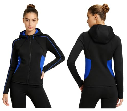 Sinleey Surftop för kvinnor, hel dragkedja, jacka, sport, sweatshirt, jacka | Fullständig dragkedjestängning, värmeisolering, neoprenmaterial, cykelsport, fitness, dykning, simträning, träning
