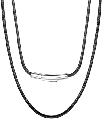 ChainsPro Black Leather Cord Necklace Rope with 316L Stainless Steel Clasp 2mm 18 Inches Gifts for Women Mens Leather Necklace Black