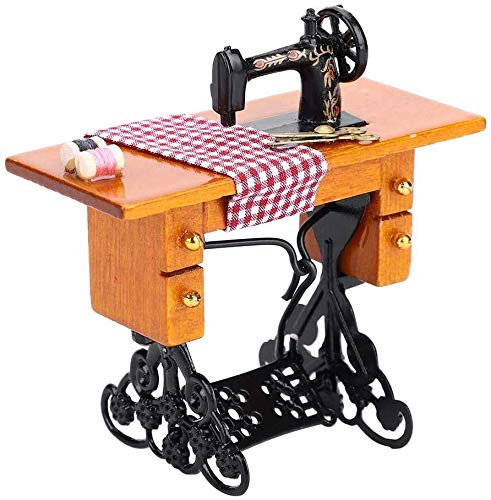 Wifehelper Dollhouse Sewing Machine, 1:12 Dollhouse Miniature Furniture Wooden Sewing Machine Dollhouse Decoration for Dolls House Accessory Decor Toy