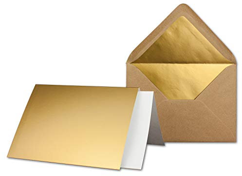 25x Gold-Metallic Faltkarten-SET - DIN B6 - mit gefütterten Kraftpapier Briefumschlägen & Einlegern - 11,5 x 17,0 cm - Einladungskarten-Set von Gustav Neuser®