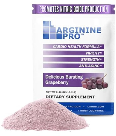 L-ARGININE PRO Supplement Powder | 30 Packets Single Serve Travel Size | 5,500mg of L-arginine Plus 1,100mg L-Citrulline, Grape