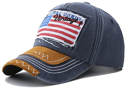 Sporty Baseballcap U.S.A. Flag Fahne USA Vintage Style Used Washed Look Retro Amerika Kappe Mütze Cap Schirmmütze Basecap (Navy)