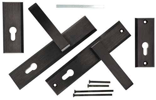 KOTARBAU® Kit de poignées de porte 72 mm avec rosace PZ - Plaque longue - Noir - Universel et moderne