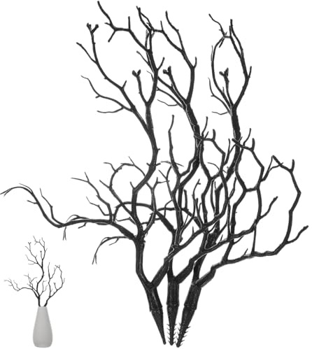 3Pcs Artificial Tree Branches Black Decorative Twigs for Halloween Decor | Simulation Coral Branch, Perfect for DIY Antler Headdress, Horror Movie Decor, 36cm/14.2in Tall, Plastic Twigs