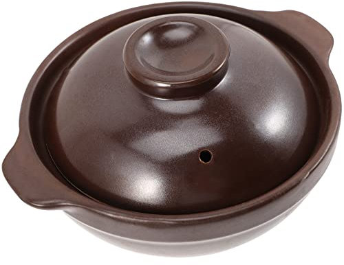 DOITOOL Ceramic Hot Pot Earthenware Clay Pot Fondue Pot Earthen Pot Round Stewpot Clay Pots Casserole Cooking Pot Soup Pot for Home - 19.5x19.5x9cm