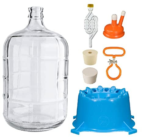 North Mountain Supply Carboy, caraffa fermentante in vetro italiano da 3 galloni, con tappi in gomma forati e non forati, Airlock a 6 bolle, asciugatrice Carboy, manico e tappo