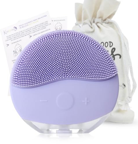 Cepillo limpiador facial ultrasónico, Masajeador eléctrico recargable de silicona resistente al agua (IPX6). Dispositivo de limpieza skincare para todo tipo de piel, accesorio para viaje (Lila)