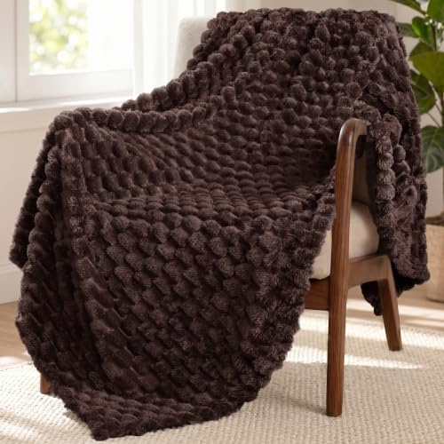 Exclusivo Mezcla stor 3D fleecefilt för soffa, soffa, kaffe | 127 x 178 cm, supermjuk lätt plyschfilt för vuxna, dekorativt fluffigt sofföverkast för vardagsrum, alla årstider