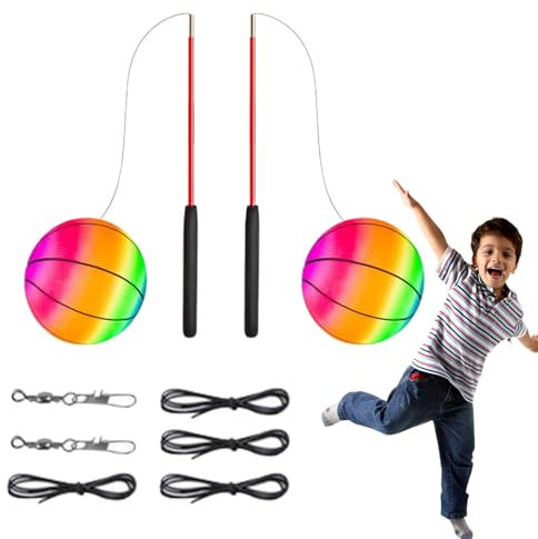 Kaxenig Spielplatzball, Regenbogenball, Bouncy Kickball PVC Regenbogen Ball Kinder Spielball - Gymnastikball - Outdoor-Dodgeball-Regenbogen-Sportbälle 2 Stück, Mit Schlaufen Und Löchern