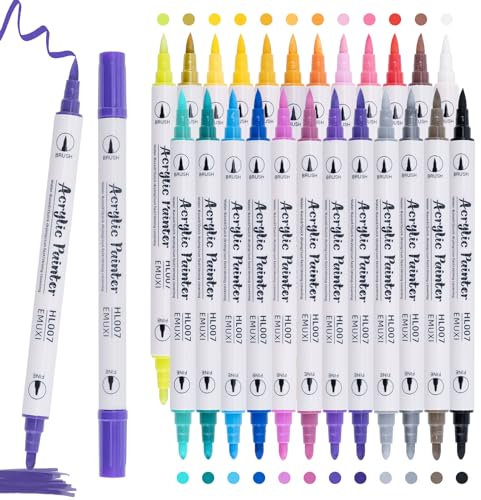 Rotuladores Acrílicos 24 Colores Pintura Resistente al Agua Permanentes para Vidrio Madera Lienzo Cerámica Navidad Manualidades Pascua Bricolaje