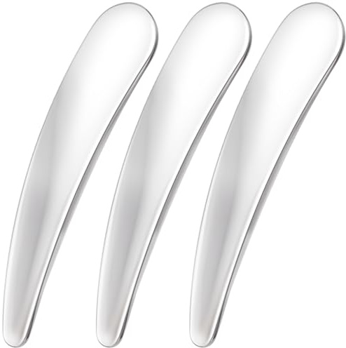 Pndeyo 3pcs Mini Metal Makeup Spatula, Reusable Cosmetic Cream Spatulas Spoon, Skincare Scoop Applicator Facial Massage Beauty Tools for Mixing and Sampling Face Eye Cream- Silver