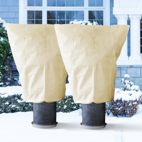 Garden Fleece Plant Frost Protection: 70GSM 2 Pack 80cm×100cm Horticultural Fleece with Zip Winter Plant Cover for Olive Tree Potted Palms Shrub Easy to Use Wind Protection Beige