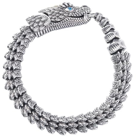 JewelryWe Pulsera Serpiente Dragón Hombre: Pulsera Gótica Vikinga de Plata Vintage Flexible de Acero Inoxidable para Caballero Amuleto Hipoalergénico Antialérgico - Para Uso Diario Regalo