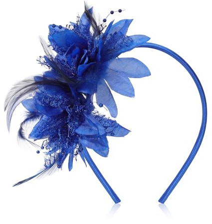 MWOOT Copricapo Piumato di Fiori Artificiali, 1920 Cerchietto Piume, Blu Copricapo Piume per Donna, Retrò Accessori per capelli per Cocktail Nozze Festa del Tè Decorazione