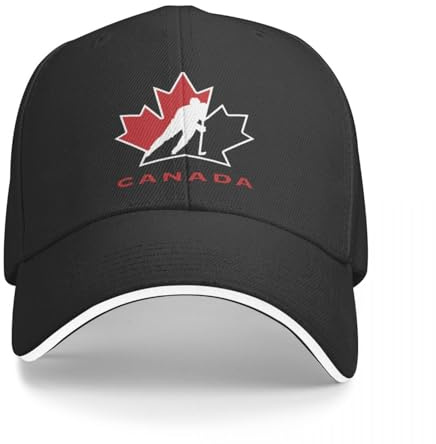 EIILHUED Hockey Team Canada T-Shirt Berretto da Baseball Nero Rugby Derby Cappello Vintage Caps per Gli Uomini delle Donne