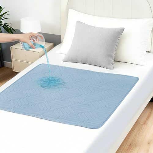 DUJUIKE Inkontinenzunterlage waschbar 85x90 cm, Wasserdichter und Saugfähiger Matratzenschoner, Wiederverwendbar Bettauflage, Atmungsaktive Inkontinenz Bettunterlage, Erwachsene & Kinder, Blau