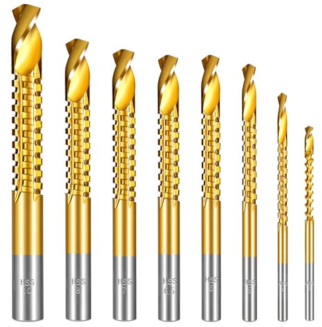 8 Pack Titanium Coated HSS Twist Drill Bits, 3-10mm Serrated Side Cutting Drill Bit, Hex Shank Serrated Cutting Drill Bits, Drill Bit Woodworking Tools, Hole Holesaw Tool for Plastic Metal Wood Hole