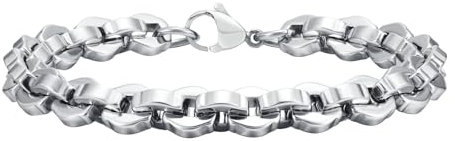Bishilin Herren Armband 21CM, Armbänder Männer Edelstahl 8.7MM Bohnenkette Gliederarmband Freundschaftsarmband Charm Armband Personalisiert Silber