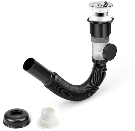 CHSEROK Scarico Lavandino, 30~100cm Flip-Flop Tubo Scarico Bidet, Scarico a Due Vie Sifone Lavabo Bagno, Flessibile e Retrattile, Nero, per Lavabo