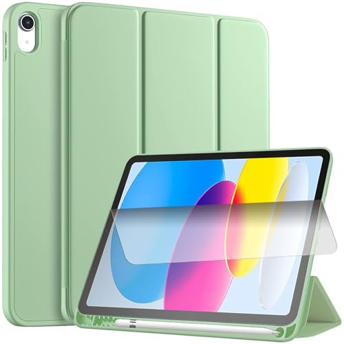 YeaQuelior Fodral för iPad (A16) 11:e/10:e Generationen (2025/2022) med Pennhållare, Skal Smal Tablett Case med Mjuk TPU Tillbaka, Automatisk Väckning/Sömn, Matcha Grön