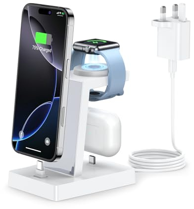 3 in 1 Charger Stand - ADADPU 3 in 1 Charging Station (30W Power Adapter Included), Apple Multi Charger for iphone 17 16 15 Series, Apple Watch, USB C Port Earbuds, Not for Samsung Watch