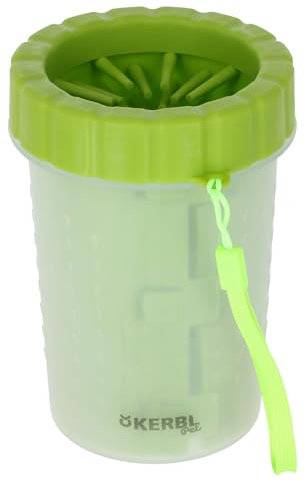 Kerbl Pet Pfotenreiniger, Für Hunde und Katzen, Einfache Reinigung, Ideal für Unterwegs, Kunststoffbehälter mit Befestigungsschlaufe, Grün, 11 cm