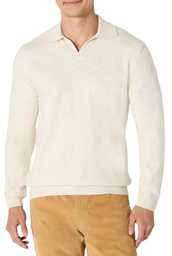 Amazon Essentials Pull à Col Polo en Tricot à Manches Longues, Coupe Classique Homme, Sable Chiné, S