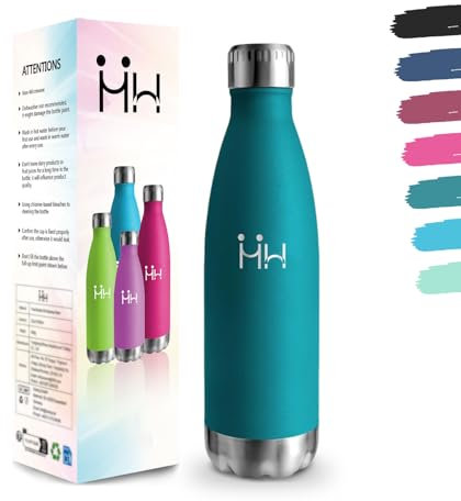 Gourde Isotherme, 500 ml Sans BPA, 18/8 Acier Inoxydable, Bouteille Isotherme, Isolation Sous Vide à Double Paroi, Gourde Acier Inoxydable pour École, Randonnée - Vert mousse Bouteille d'eau