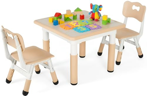 Clevich Table pour Enfant avec 2 chaises, Ensemble de chaises réglables en Hauteur, Meubles pour Chambre d'enfant, Table de Peinture, Ensemble de sièges Ergonomique, Multifonction, Jaune