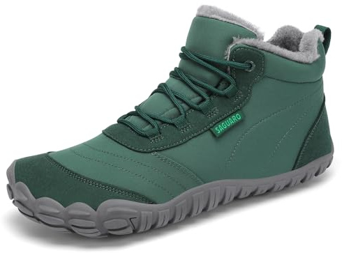 SAGUARO Barfußschuhe Winter Herren Winterschuhe Damen Gefüttert Winterstiefel Warm Barfusschuhe Wasserabweisend Schneestiefel Outdoor Winterboots Dunkelgrün,EU GR.40