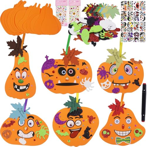 Pellinch 12 Pcs Créations Artisanales Créatifs Halloween, Bricolage d'automne pour Enfants, Décorations de Citrouille d'Halloween, Kits de Bricolage en Mousse pour Cadeaux d'Artisanat d'Halloween