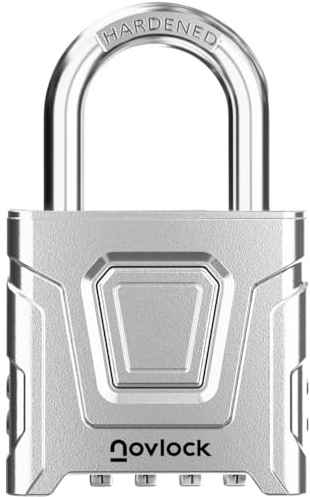 NOVLOCK Candado de combinación de alta resistencia para exterior – impermeable, arco de 8 mm resistente al corte – para portones, vallas, cobertizos, trasteros, taquillas y armarios–pack de 1,plateado