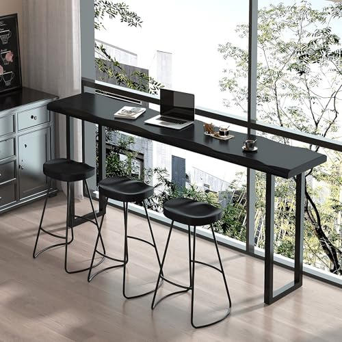 Rektangulär Pubtabell, Industriell Bartabell, 5 cm Tjock Massivträbordplatta, För Kök & Små Utrymmen, Barhocker Ej Inkluderade(160x50x105cm/63x20x41in)