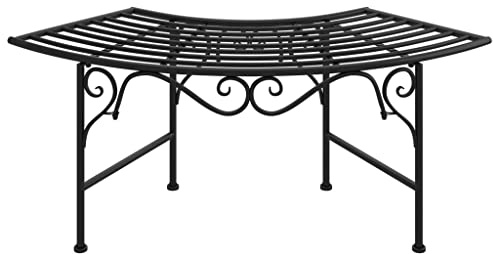 WHOPBXGAD Panchina per Albero 113 cm Nera in Acciaio Seduta Ferro Battuto per Giardino Esterno Mobile da Giardino Rotondo Relax Naturale