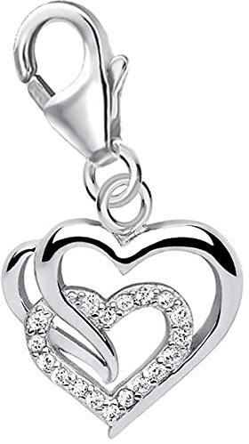 Goldene Hufeisen Filigraner Herz Karabiner Charm Anhänger für Bettelarmband aus 925 Sterling-Silber mit Zirkonia