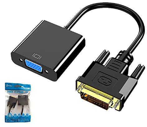 AISHTEC Adaptador de DVI a VGA, Cable Convertidor activo de DVI-D a VGA 1080P, de macho a hembra, compatible con 60 Hz y 3D para conectar sistemas DVI a pantallas VGA - Nero, 16cm