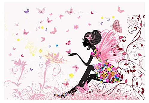 Carta Da Parati Moderna Fotografica Bambini Cameretta Fata Fiori Farfalle - Include Colla - Design Carta per Camera Ragazza Fotomurali In Tessuto Non Tessuto TNT (416x254 cm)