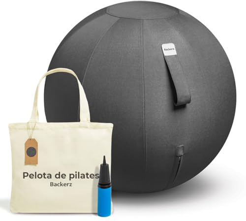 Backerz Siège Ballon 75cm - Balle intérieure PVC Résistante, Capacité 110kg, Caoutchouc, Housse Lin Doux Lavable - Chaise Ballon Ergonomique Bureau & Yoga, pour Bonne Posture - Noir