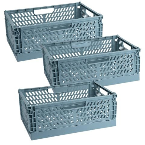 Ideen mit Herz Klappkisten | stapelbar | stabil | faltbare Aufbewahrungskiste | Klappbox aus Kunststoff (30 x 20 x 12 cm | 3 Stück, taubenblau)