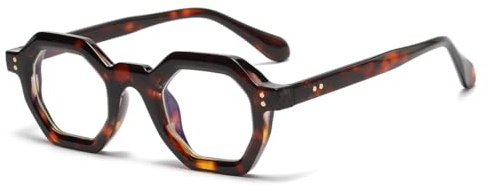 JOVAKIT Retro Octagon Frame Glasses for Women Men Vintage Polygon Non-prescription Clear Lens Eyeglasses (Brown&Tortoise)
