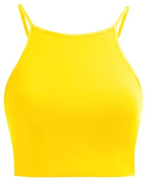 Aqua Eve Top da bagno corto da donna Solo reggiseno sportivo top bikini top collo alto costume da bagno top racerback costume da bagno top senza fondo, Giallo, XL