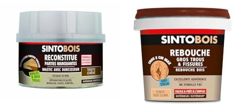SINTO Reconstitue Bois Angles & Gros Trous - Teinte Chêne - 170 ml - Idéal pour Reconstituer, Réparer & Reboucher Bois - 500 g - Facile et Prêt à l’Emploi