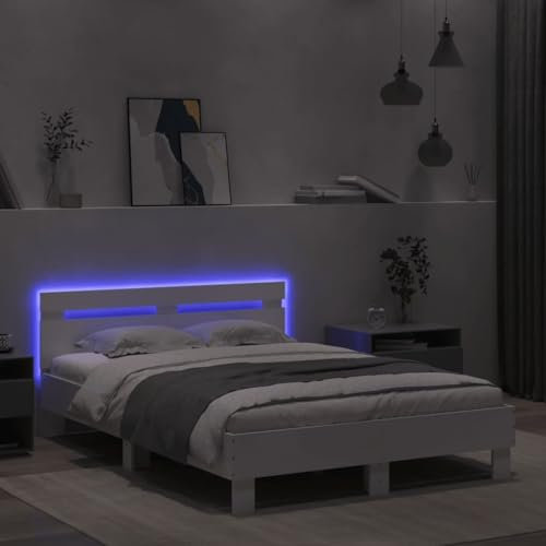 Faroom Holzbett Futonbett Bett 120 x 200 cm mit LED-Beleuchtung,Lattenrost & Kopfteil, Bettrahmen Holzwerkstoff Einzelbett Doppelbett Bettgestell Weiß