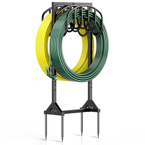 Garden Water Hose Holder, Double Hose Holders for Outside with 4 Spikes, Heavy-Duty Metal Hose Stand Garden Hose Storage Holds 151Ft Hose, Rustproof Freestanding Hose Holder for Outdoor, Yard, Lawn